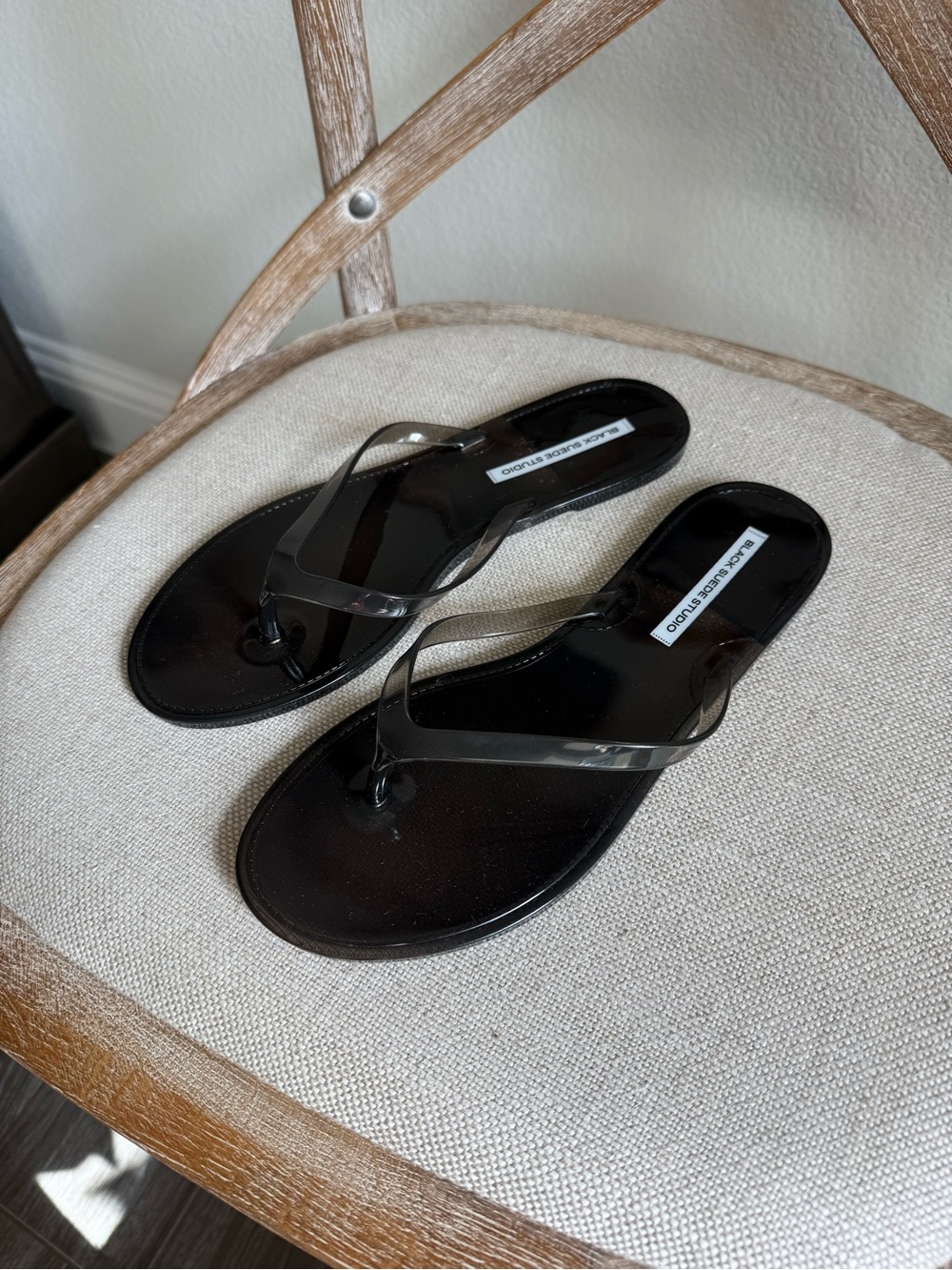 Black suede studio crystal flip flop